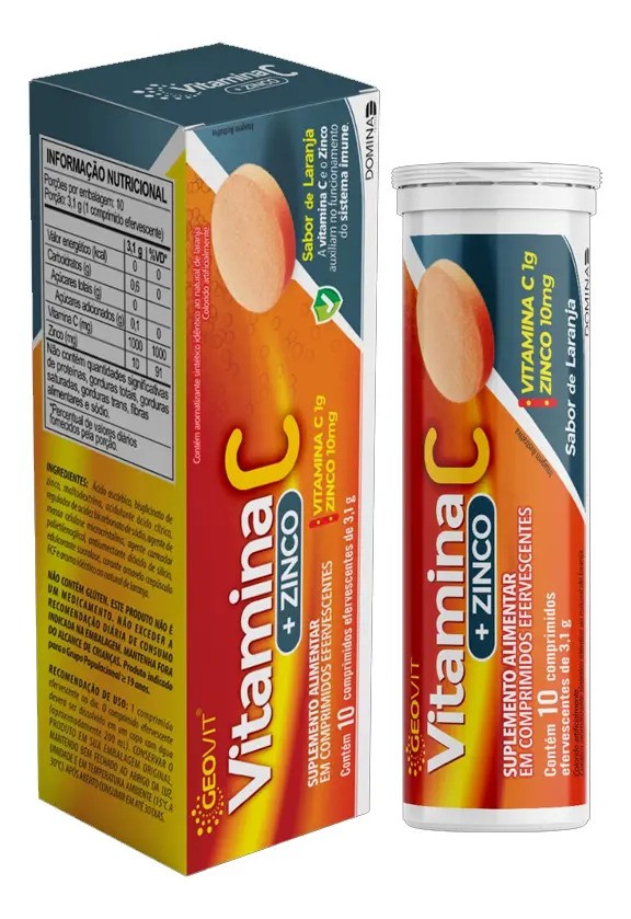 Vitamina C Efervescente + Zinco Geovit Laranja - 10 comprimidos