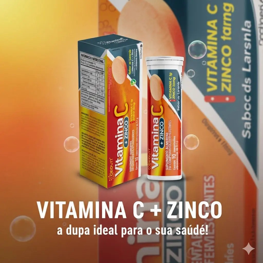 Vitamina C Efervescente + Zinco Geovit Laranja - 10 comprimidos