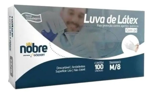 Luvas descartáveis Nobre cor branco-leitoso tamanho M de látex com pó x 100 unidades