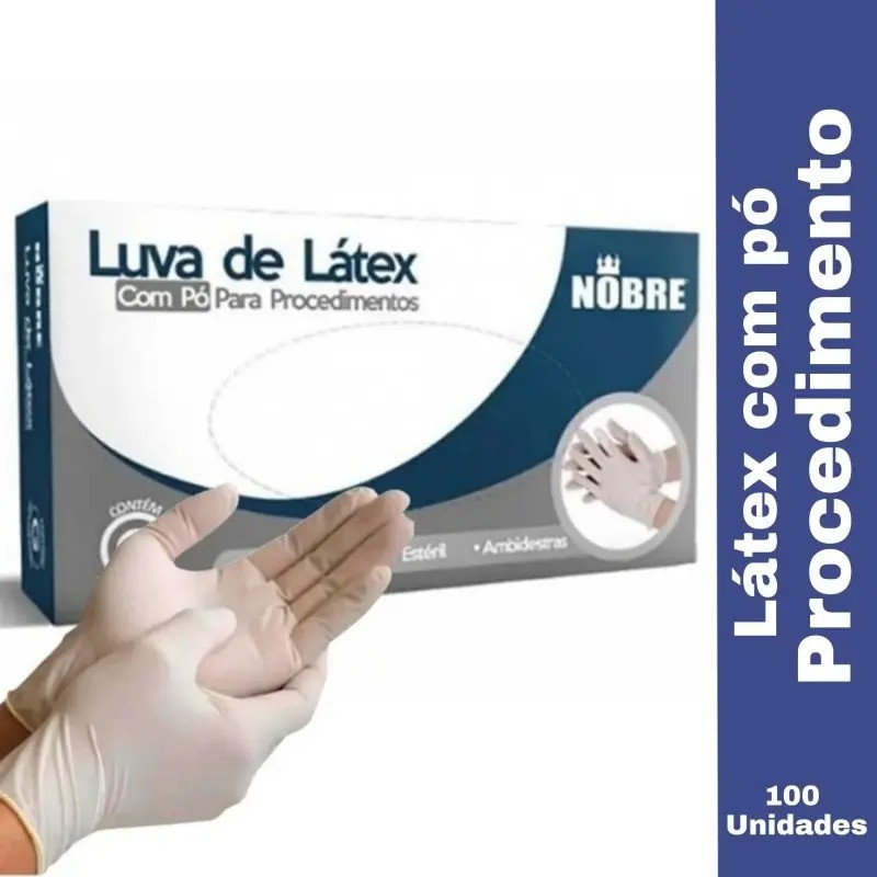 Luvas descartáveis Nobre cor branco-leitoso tamanho M de látex com pó x 100 unidades