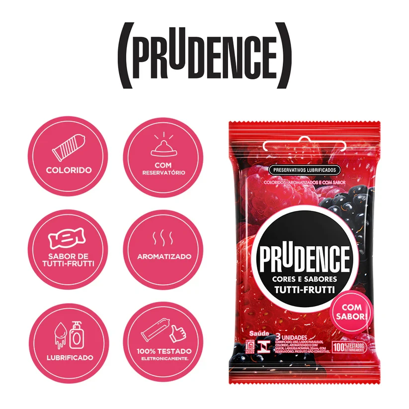 Preservativo Prudence Tutti-frutti com 3 Unidades