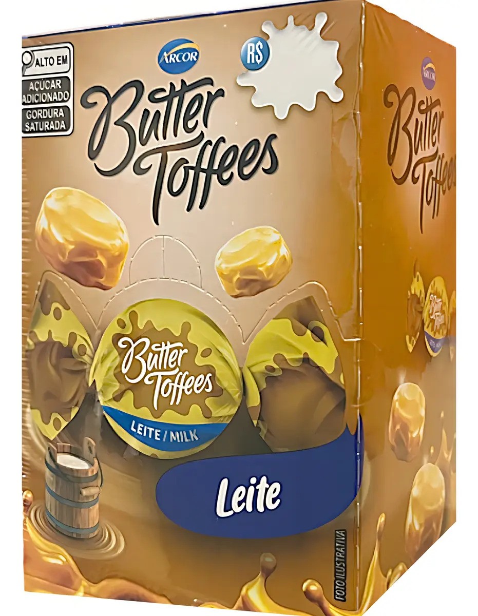 Bala Caramelos de Leite Butter Toffees Arcor Display 450g
