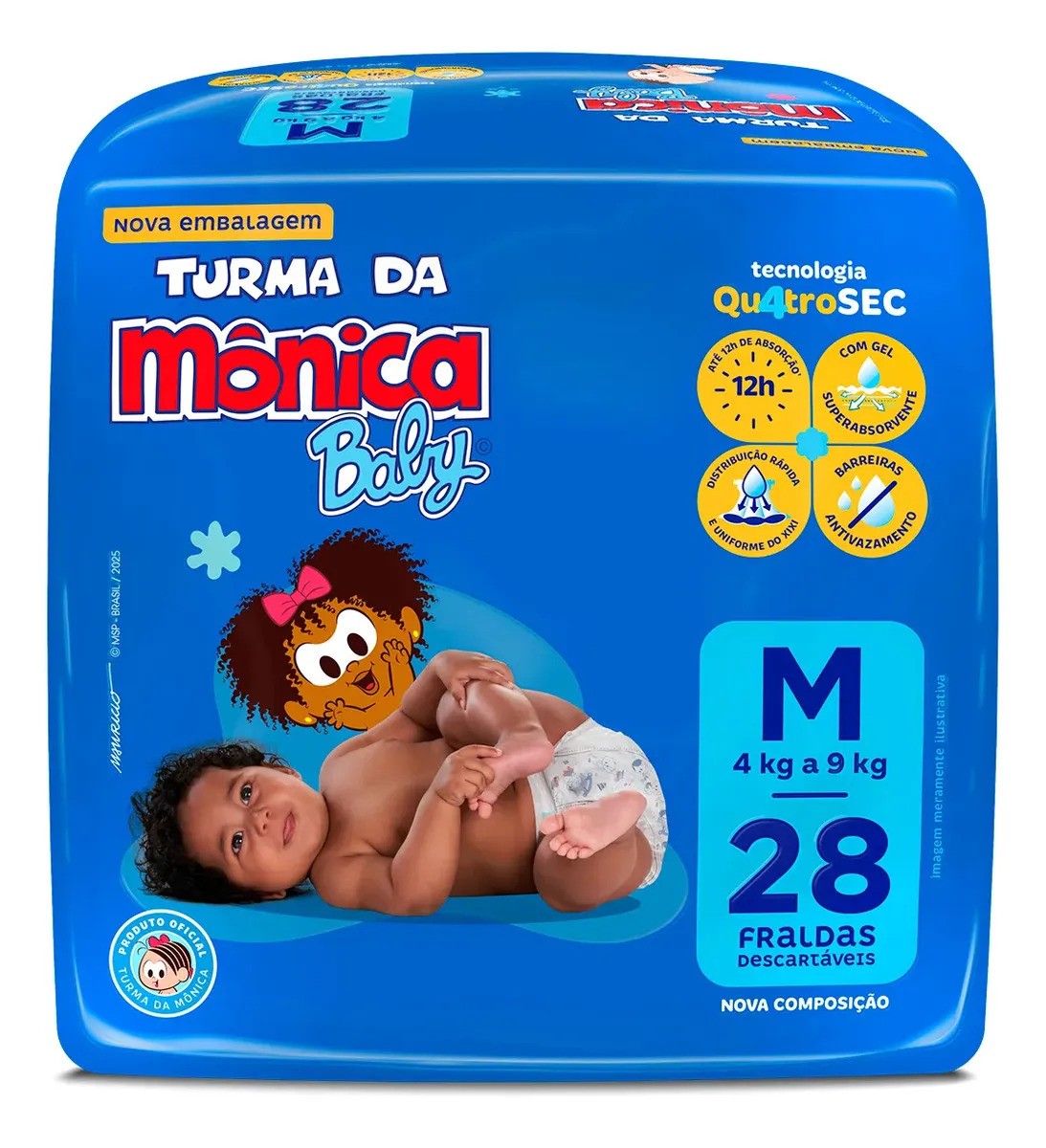 Fralda Descartável Baby Tamanho M Pacote com 28 Unidades de 4 a 9kg Turma da Mônica