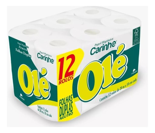 Papel higiênico Carinho Olé folha dupla 20m 36 rolos