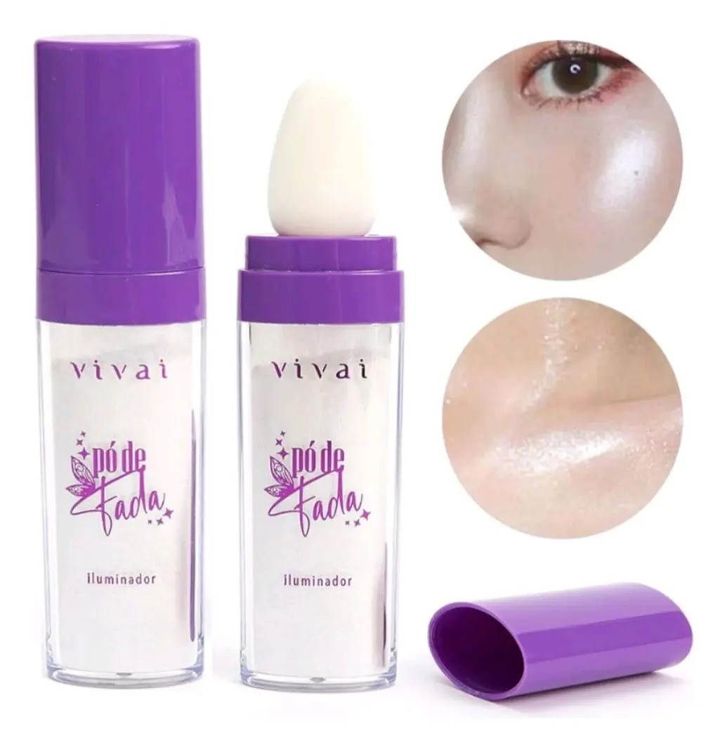Iluminador Facial Pó de Fada Vivai Branco Vegano com Aplicador