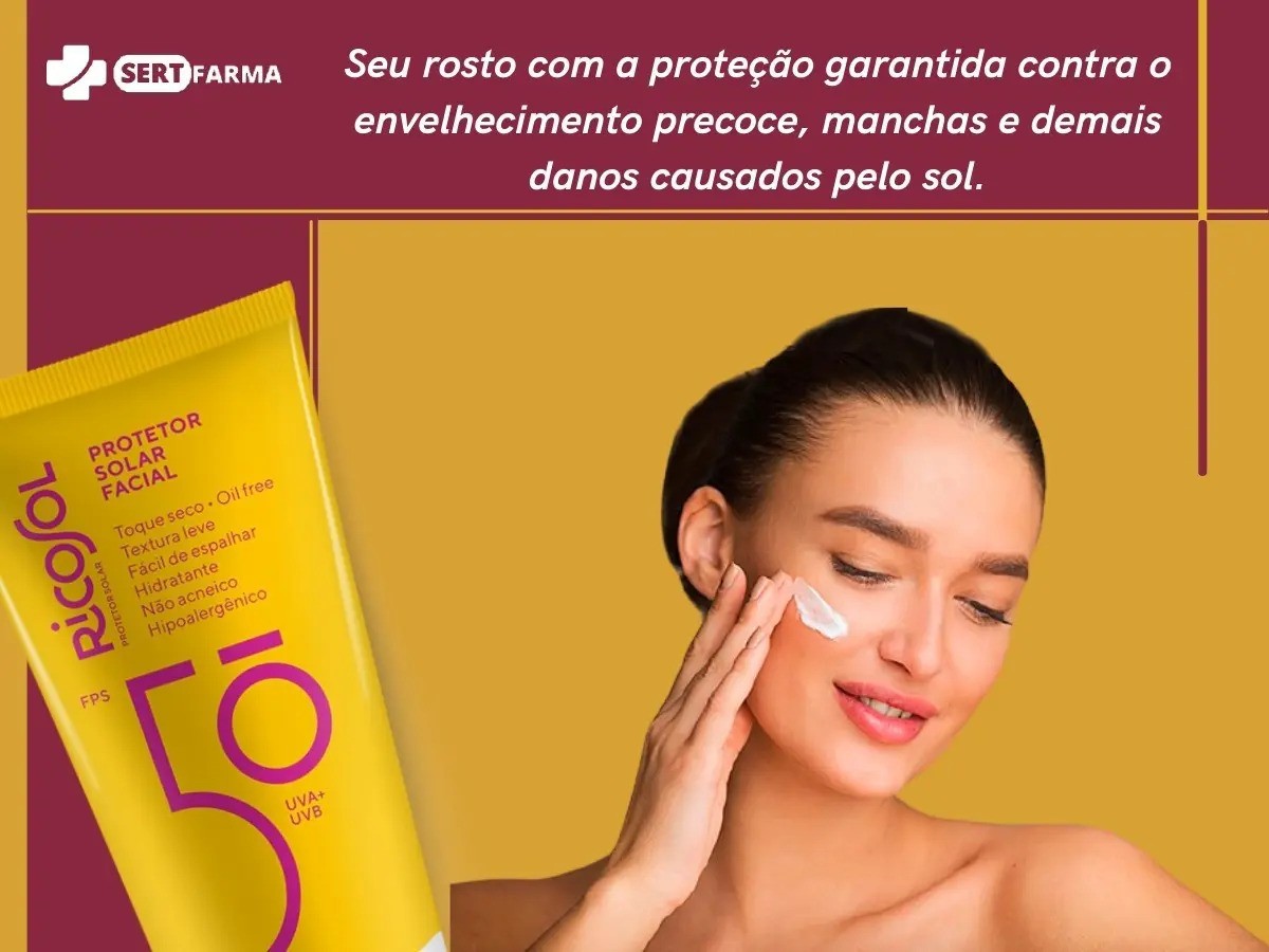 Protetor Solar Facial Ricosol Toque Seco Oil-free FPS50 50g