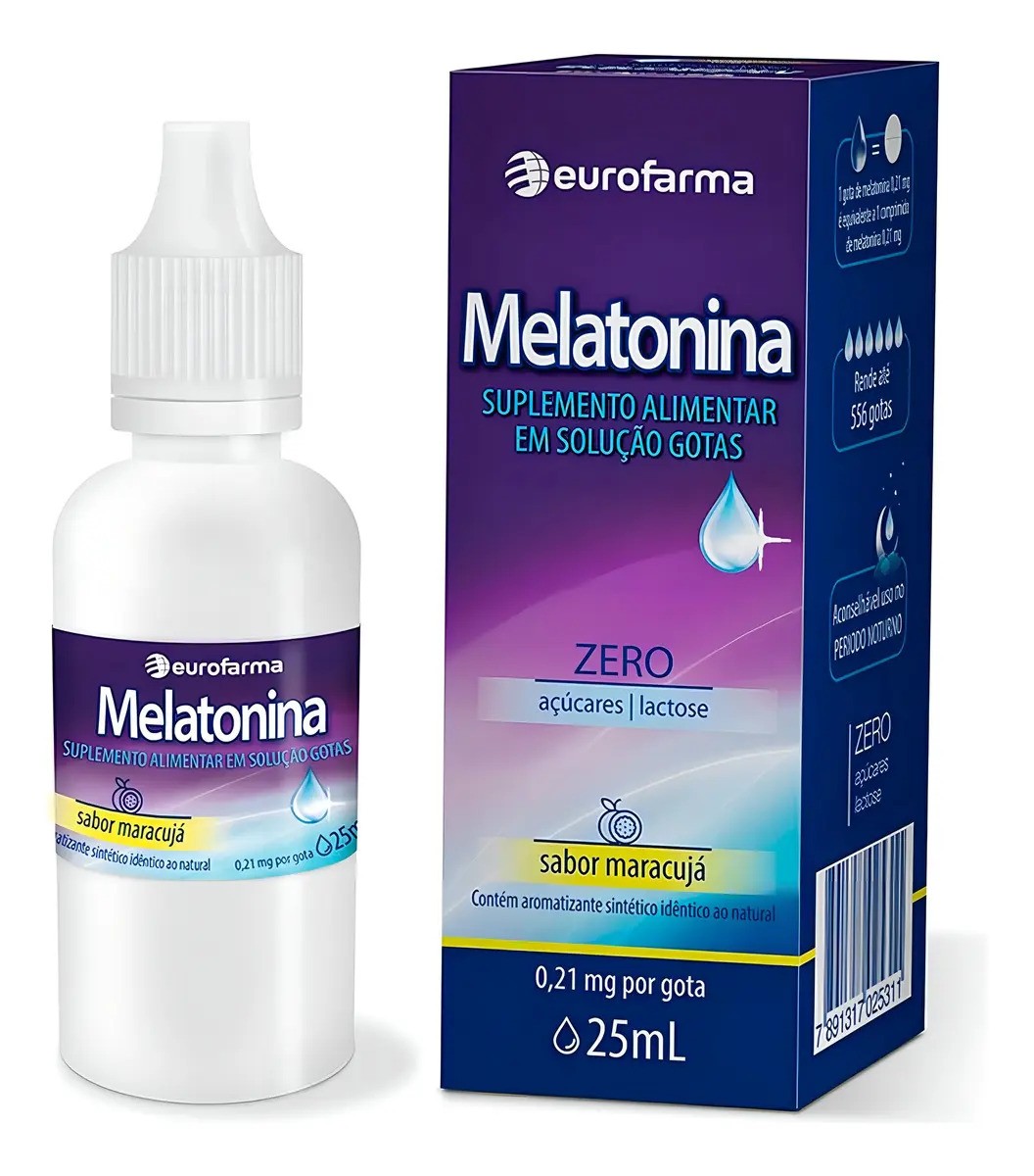 Melatonina Eurofarma Gotas Líquidas 25mL Sabor Maracujá Sem Glúten