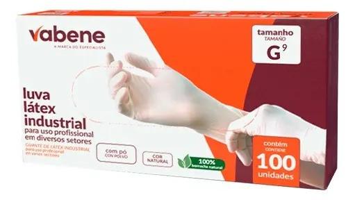Luva de Látex com Pó - Tamanho G - Vabene (100 Unidades)