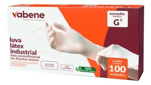 Luva de Látex com Pó - Tamanho G - Vabene (100 Unidades)