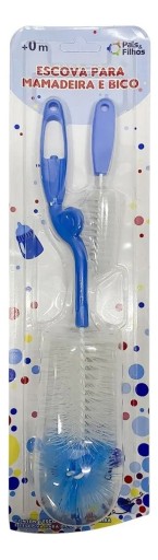 Escova para Mamadeira com Limpador de Bico Bambino Bebe Livre de BPA Azul