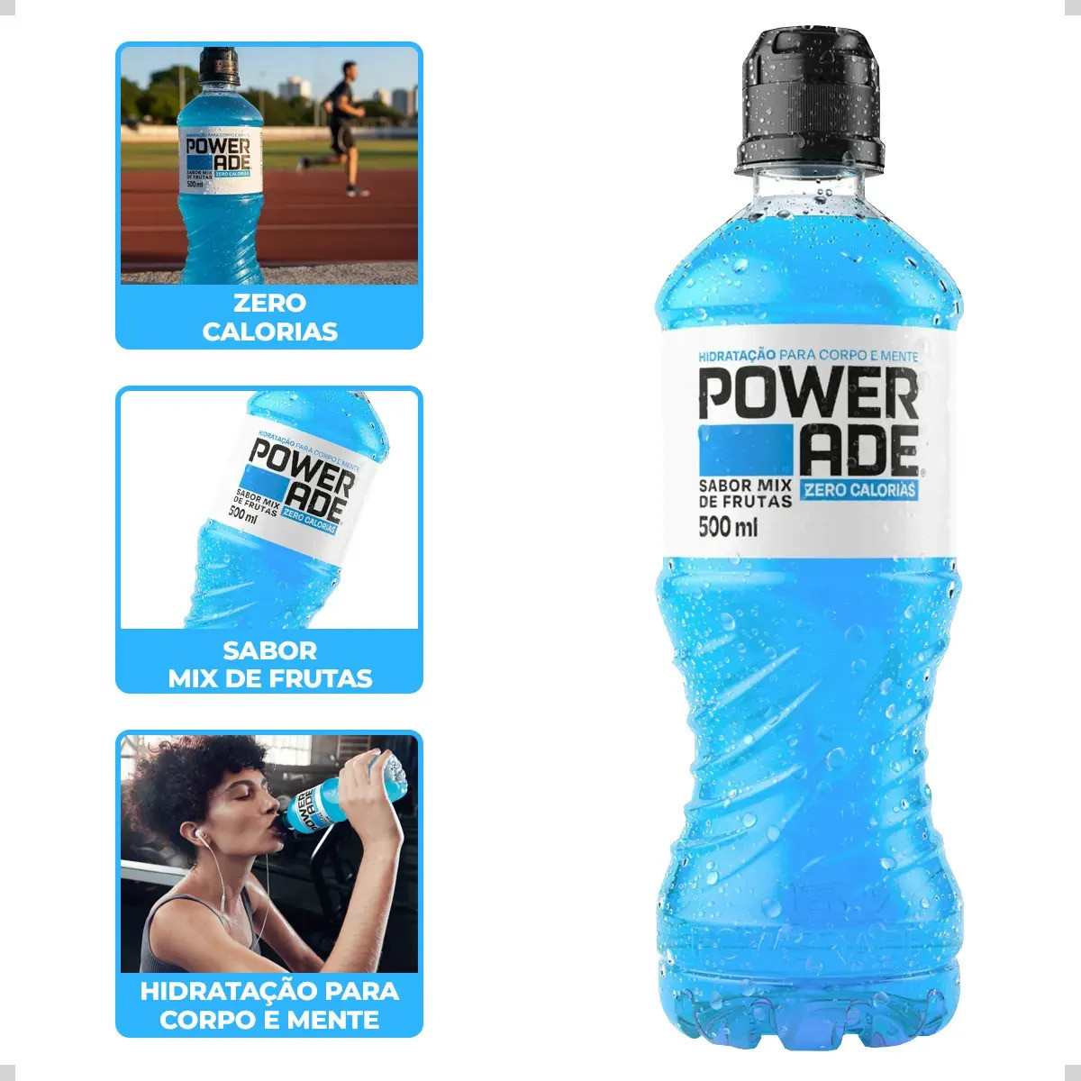 Powerade Mix de Frutas Zero Calorias 500ml Isotônico
