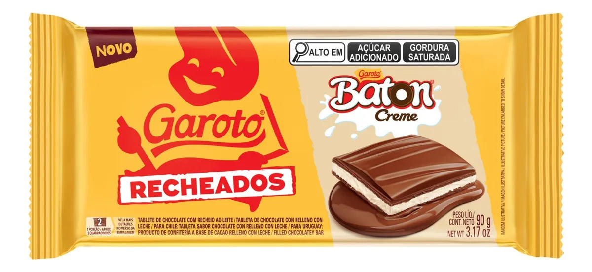 Barra Chocolate Recheio Baton Creme Garoto Recheados 90g