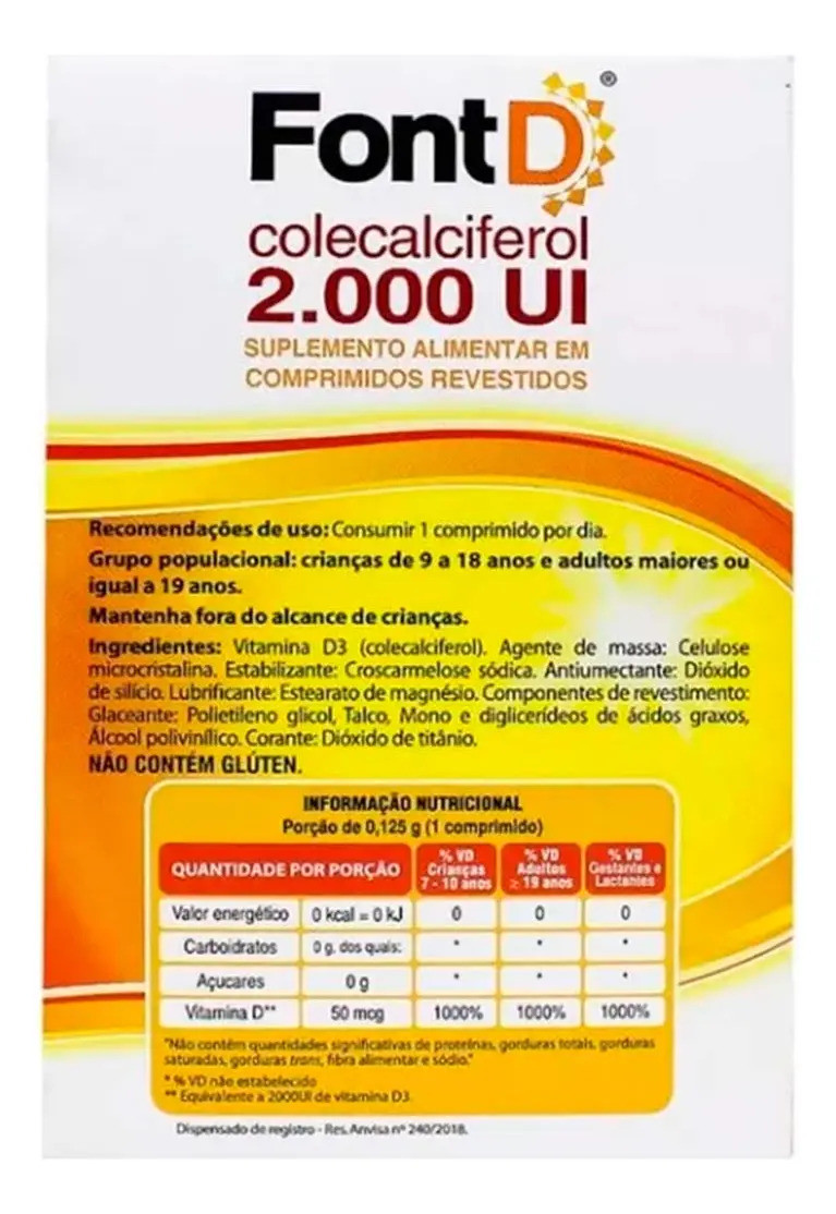 Font D 2.000 Ui 30 Comprimidos Revestidos Sem Sabor