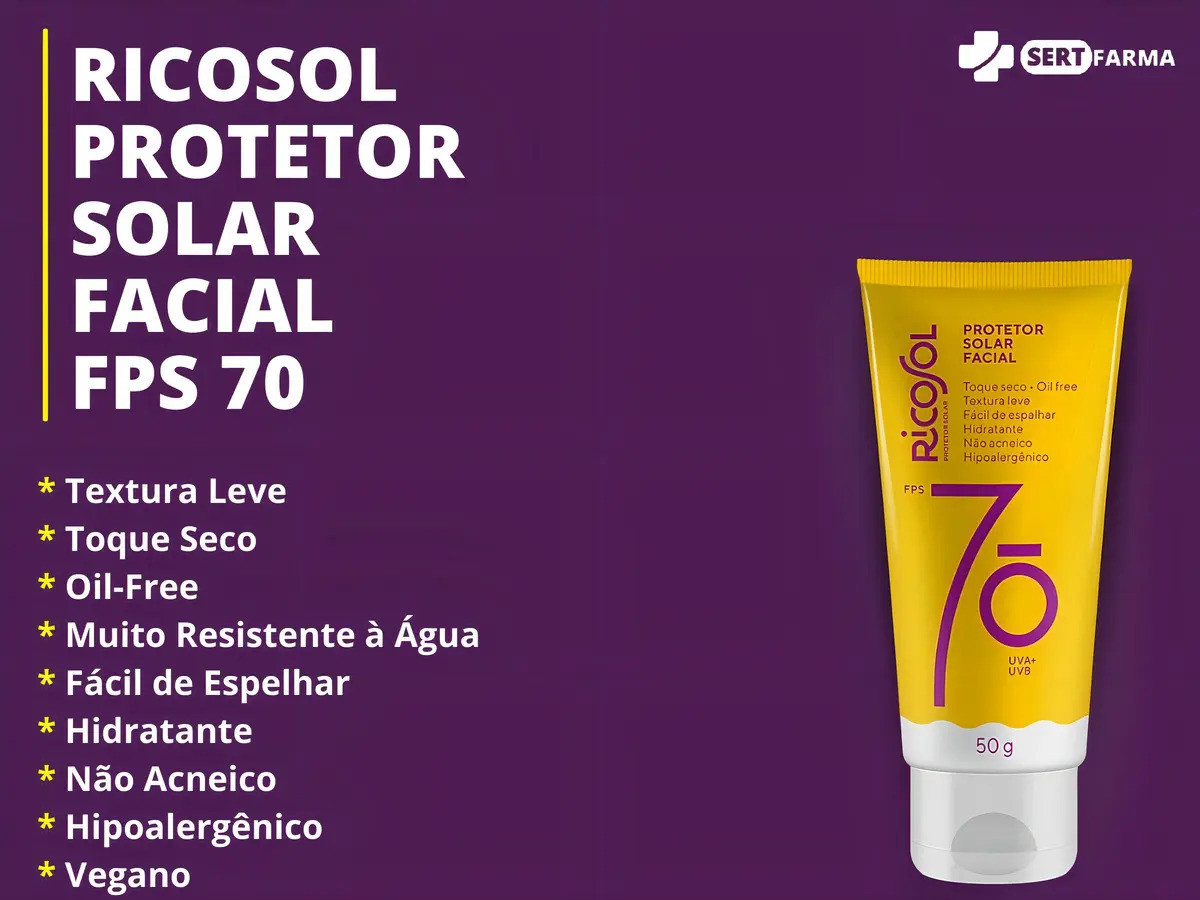 Protetor Solar Facial Ricosol Toque Seco Oil-free Fps70 50g