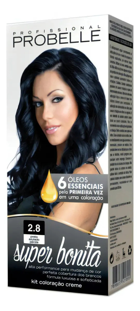 Tintura Probelle Super Bonita 2.8 Preto Azulado Pérola Tom