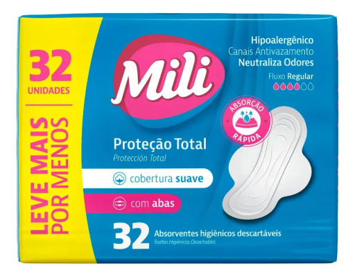 Absorvente Mili Proteção Total Suave C/abas 32 Unidades