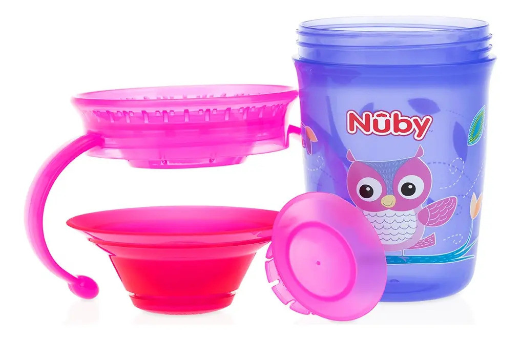 Copo Infantil Nuby 360° Antivazamento 240ml Lilás Silicone