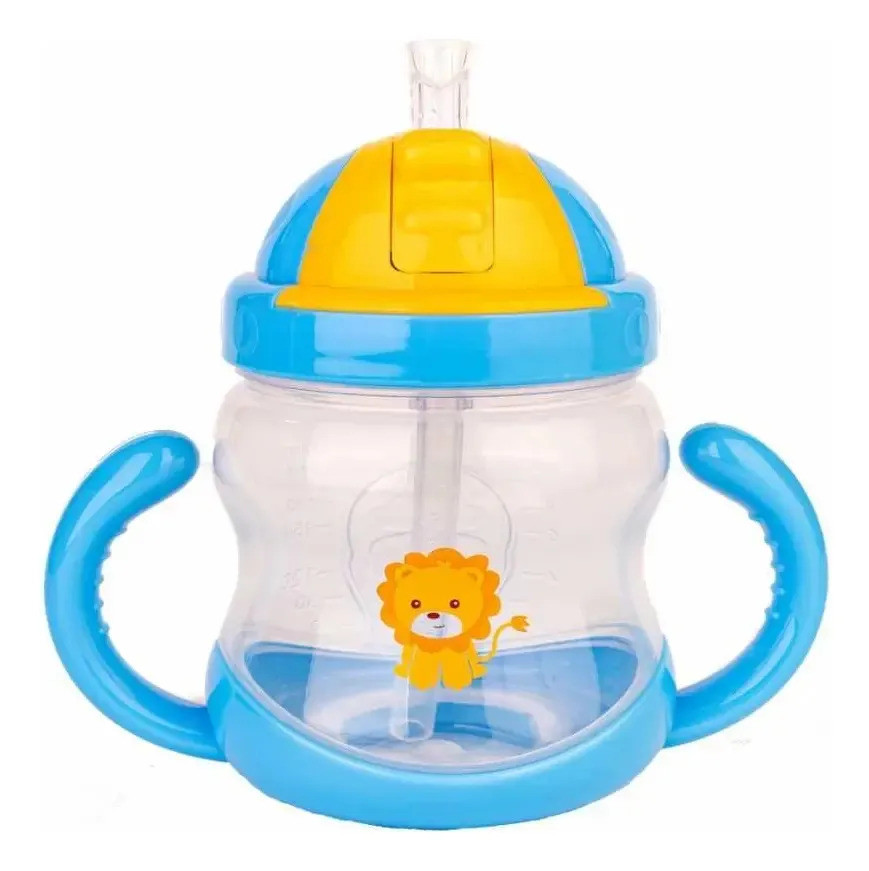 Copo Treinamento Canudo Silicone Antivazamento Passear Cor Azul-celeste Azul